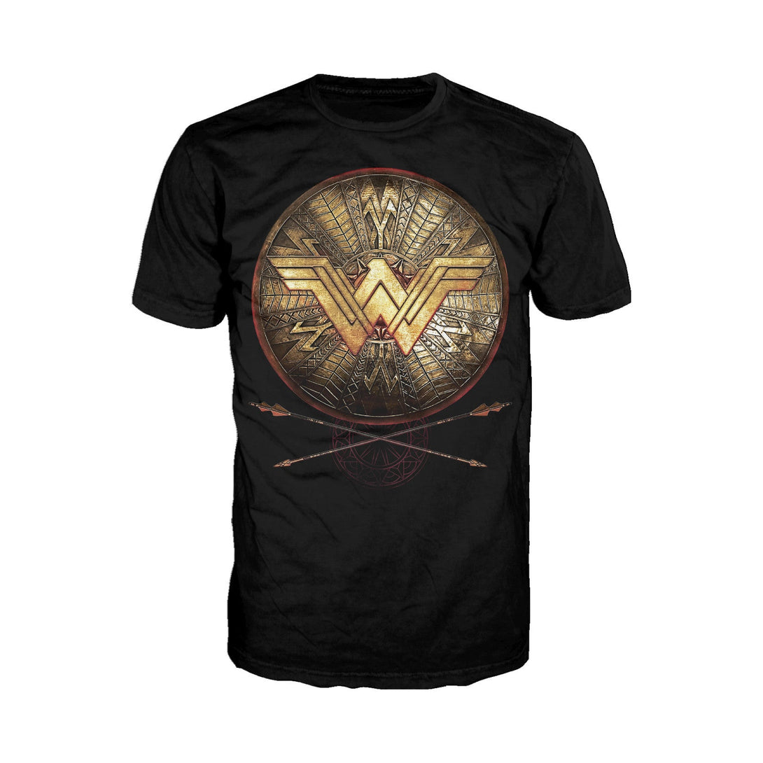 DC Wonder Woman Logo 3D Shield Official Men's T-shirt (Black) - Urban Species Mens Short Sleeved T-Shirt