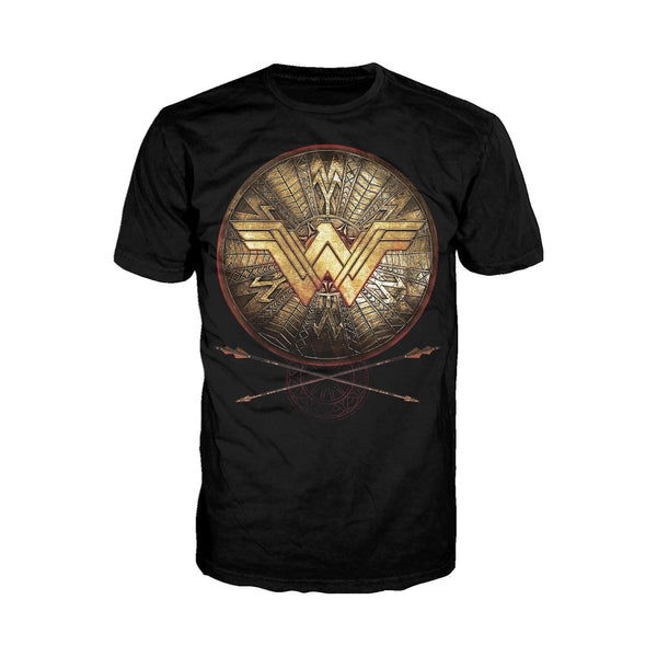 DC Wonder Woman Logo 3D Shield Official Men's T-shirt (Black) - Urban Species Mens Short Sleeved T-Shirt