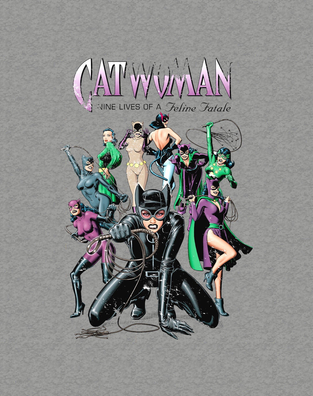 DC Comics Catwoman Cover Nine Lives Official Men's T-Shirt Sports Grey - Urban Species Design Close Up