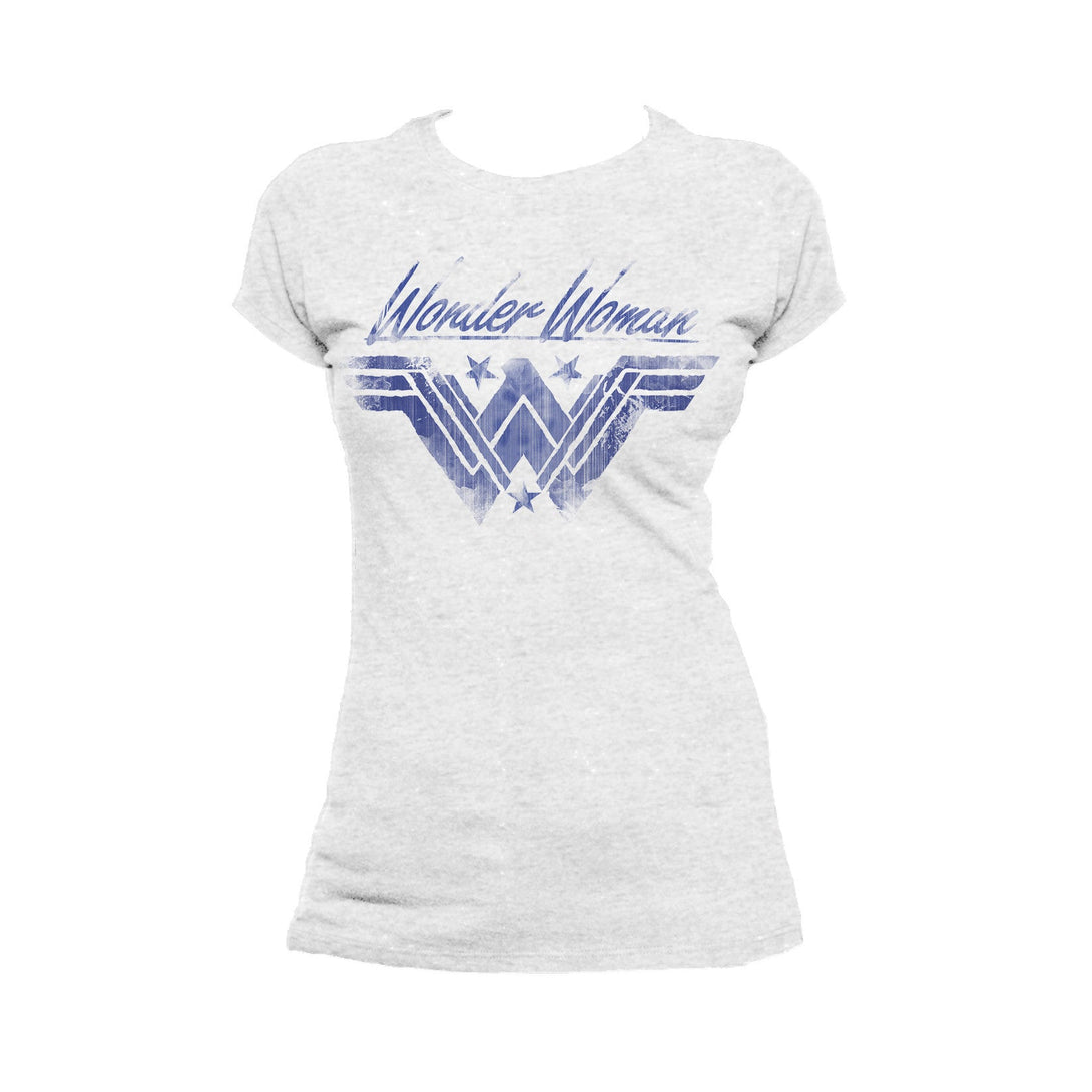 DC Wonder Woman +Logo Watermark Official Women's T-shirt (Heather Grey) - Urban Species Ladies Short Sleeved T-Shirt