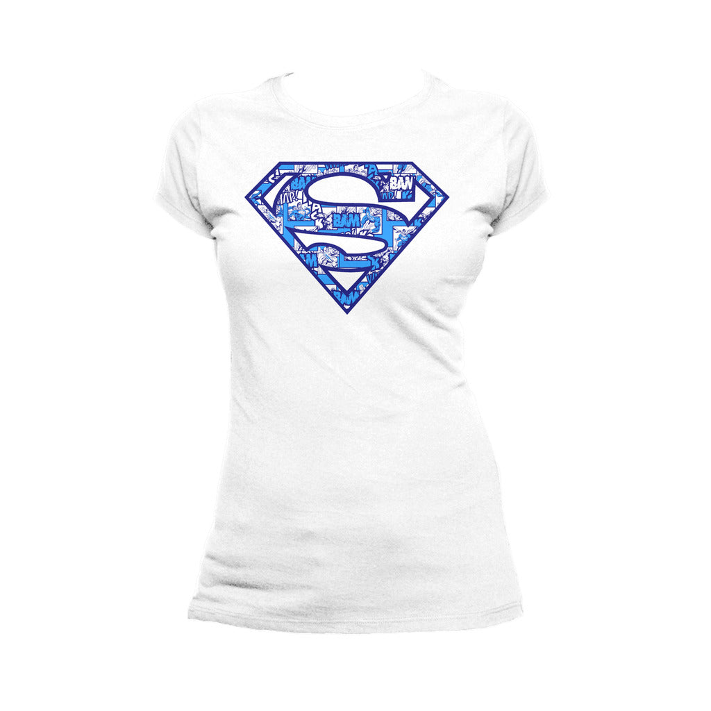 DC Comics Superman Logo Collage Official Women's T-shirt (White) - Urban Species Ladies Short Sleeved T-Shirt