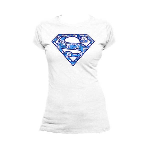 DC Comics Superman Logo Collage Official Women's T-shirt (White) - Urban Species Ladies Short Sleeved T-Shirt