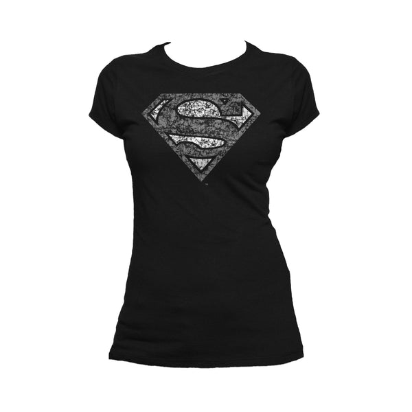 DC Comics Superman Logo Distressed Official Women's T-shirt (Black) - Urban Species Ladies Short Sleeved T-Shirt