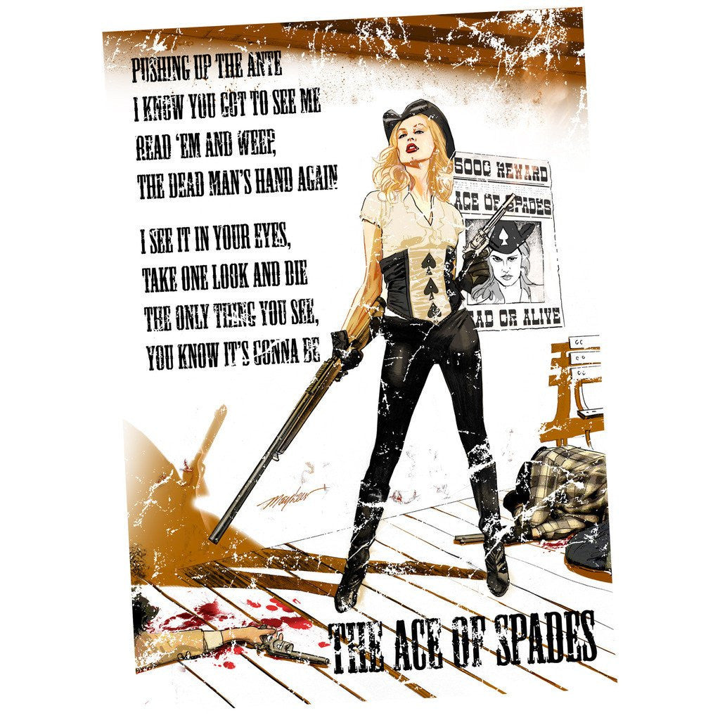Motorhead Mike Mayhew Ace of Spades Official Women's T-shirt (White) - Urban Species Ladies Short Sleeved T-Shirt