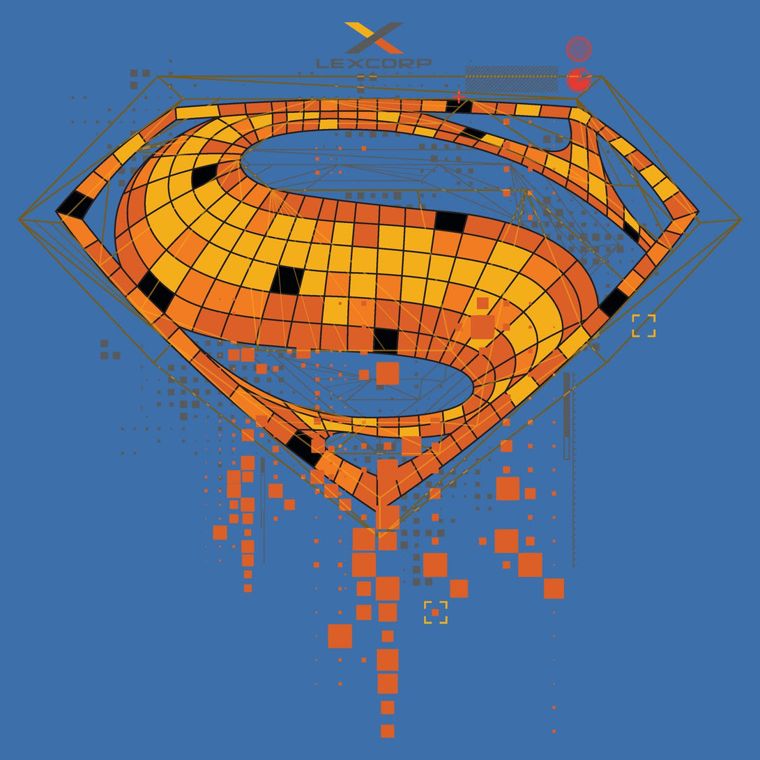 DC Batman V Superman Superman Logo Digi Cube Official Men's T-shirt Blue - Urban Species Design Close Up