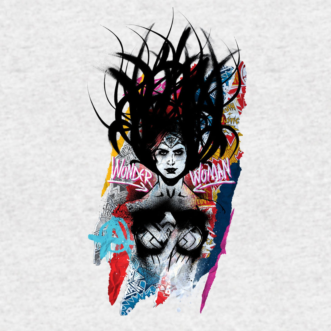 DC Batman V Superman Wonder Woman Graff Hair Official Women's T-shirt Sports Grey - Urban Species Design Close Up