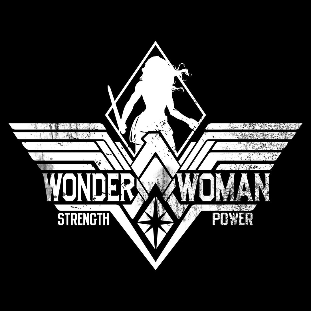 DC Batman V Superman Wonder Woman Stencil Strength Official Women's T-shirt Black - Urban Species Design Close Up