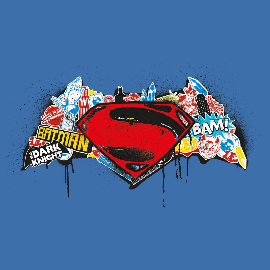 DC Batman V Superman Logo Stencil Official Women's T-shirt Blue - Urban Species Design Close Up