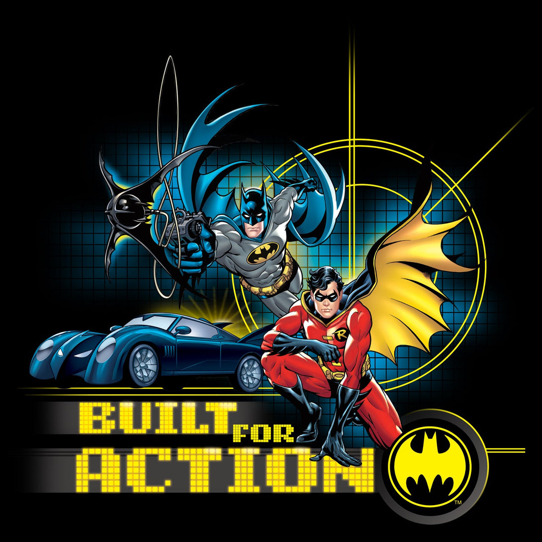 DC Comics Batman Built Action Official Men's T-shirt Black - Urban Species Design Close Up