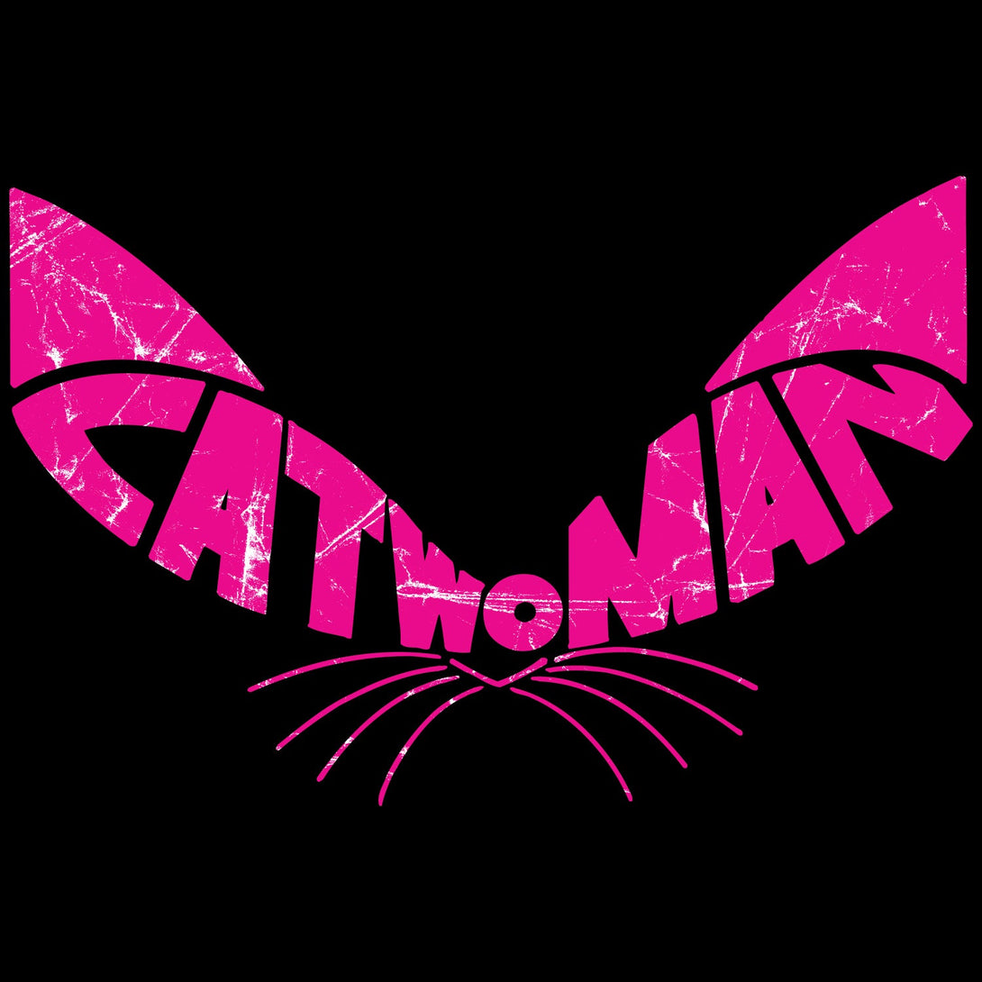 DC Comics Retro Catwoman Logo Ears Distressed Official Women's T-shirt Black - Urban Species Design Close Up