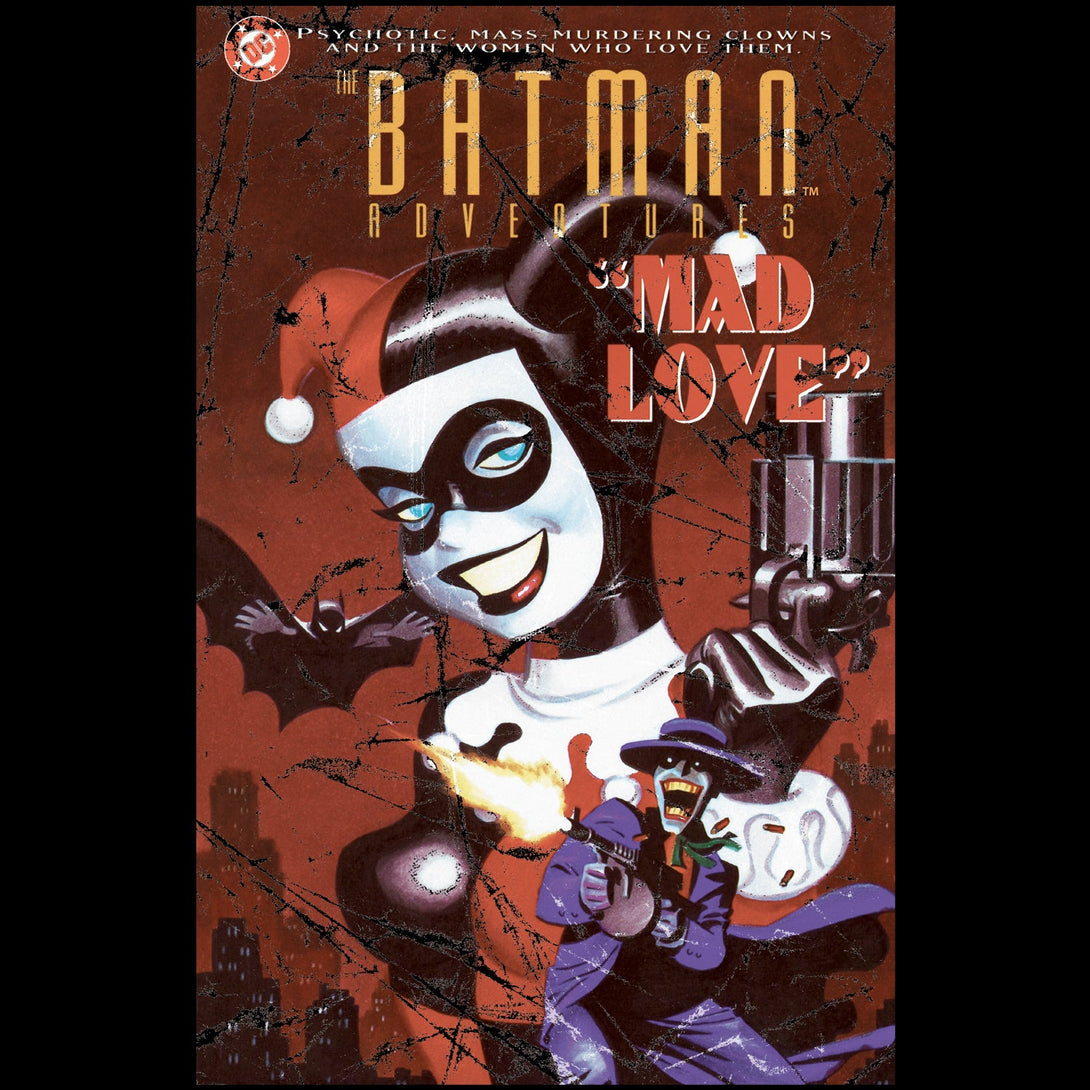 DC Comics Harley Quinn Cover Mad Love Retro Official Women's T-shirt Black - Urban Species Design Close Up