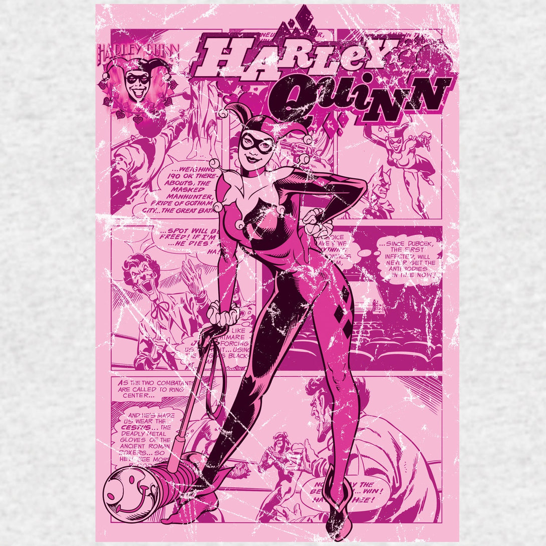 DC Comics Retro Harley Quinn Cover Strip Official Women's T-shirt Sports Grey - Urban Species Design Close Up