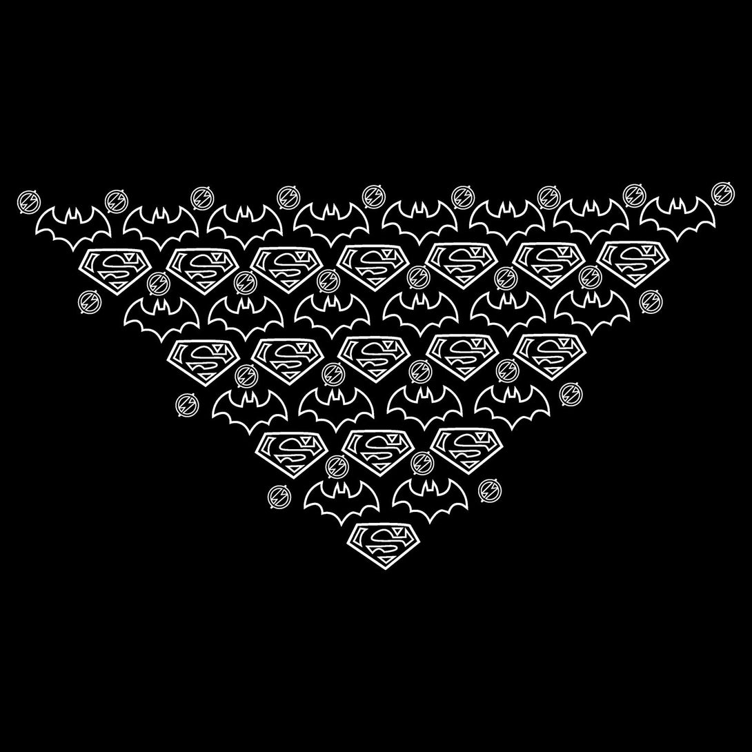 DC Comics Justice League Xmas Pattern Triangle Official Men's T-shirt Black - Urban Species Design Close Up