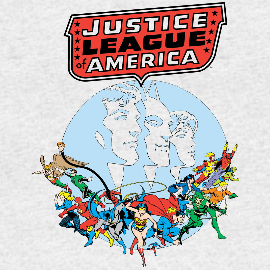 DC Comics Justice League America Splash Silver Age Official Men's T-shirt Sports Grey - Urban Species Design Close Up