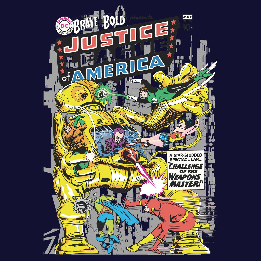 DC Comics Justice League Cover 29 Official Women's T-shirt Navy - Urban Species Design Close Up