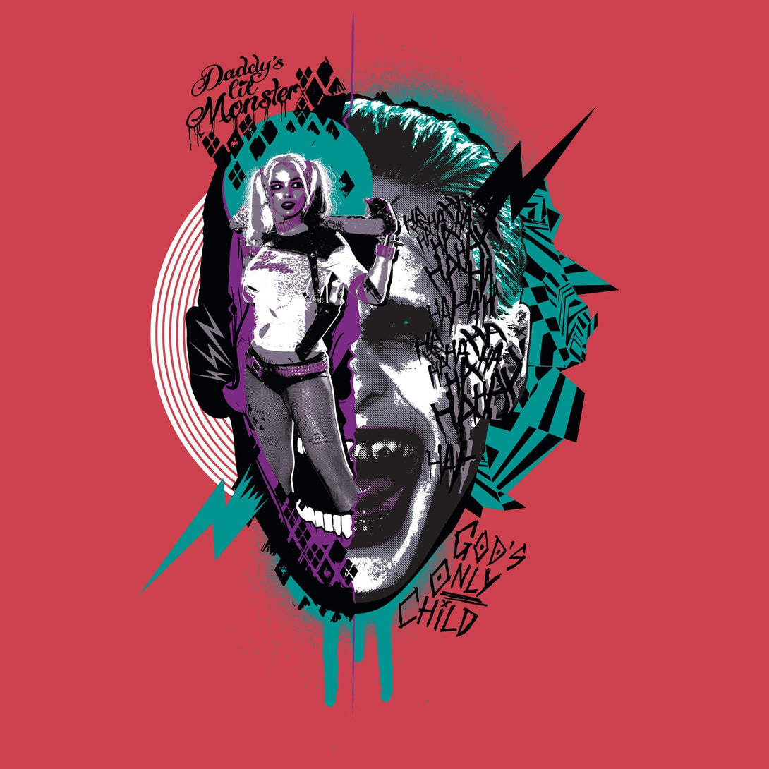 DC Suicide Squad Joker-Harley Quinn Collage Official Women's T-shirt (Red) - Urban Species Ladies Short Sleeved T-Shirt