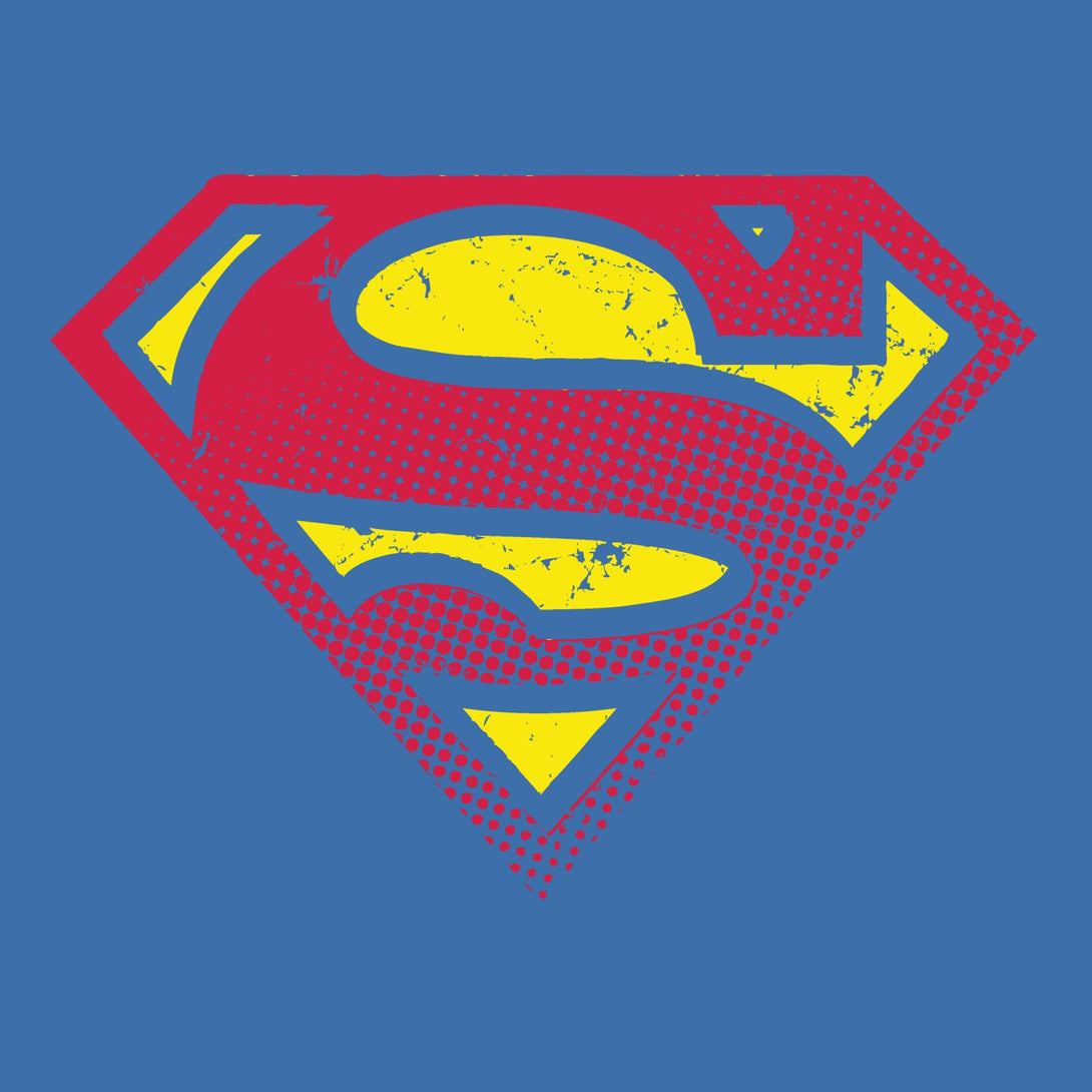 DC Comics Superman Logo Halftone Official Men's T-shirt Blue - Urban Species Design Close Up