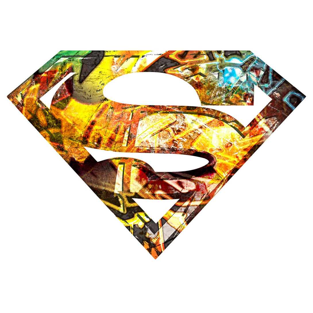 DC Comics Superman Logo Mural Official Men's T-shirt (White) - Urban Species Mens Short Sleeved T-Shirt