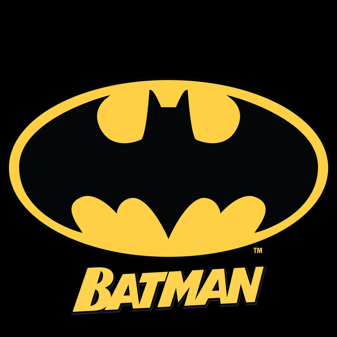 DC Comics Batman Logo Name Official Kid's T-Shirt Black - Urban Species Design Close Up