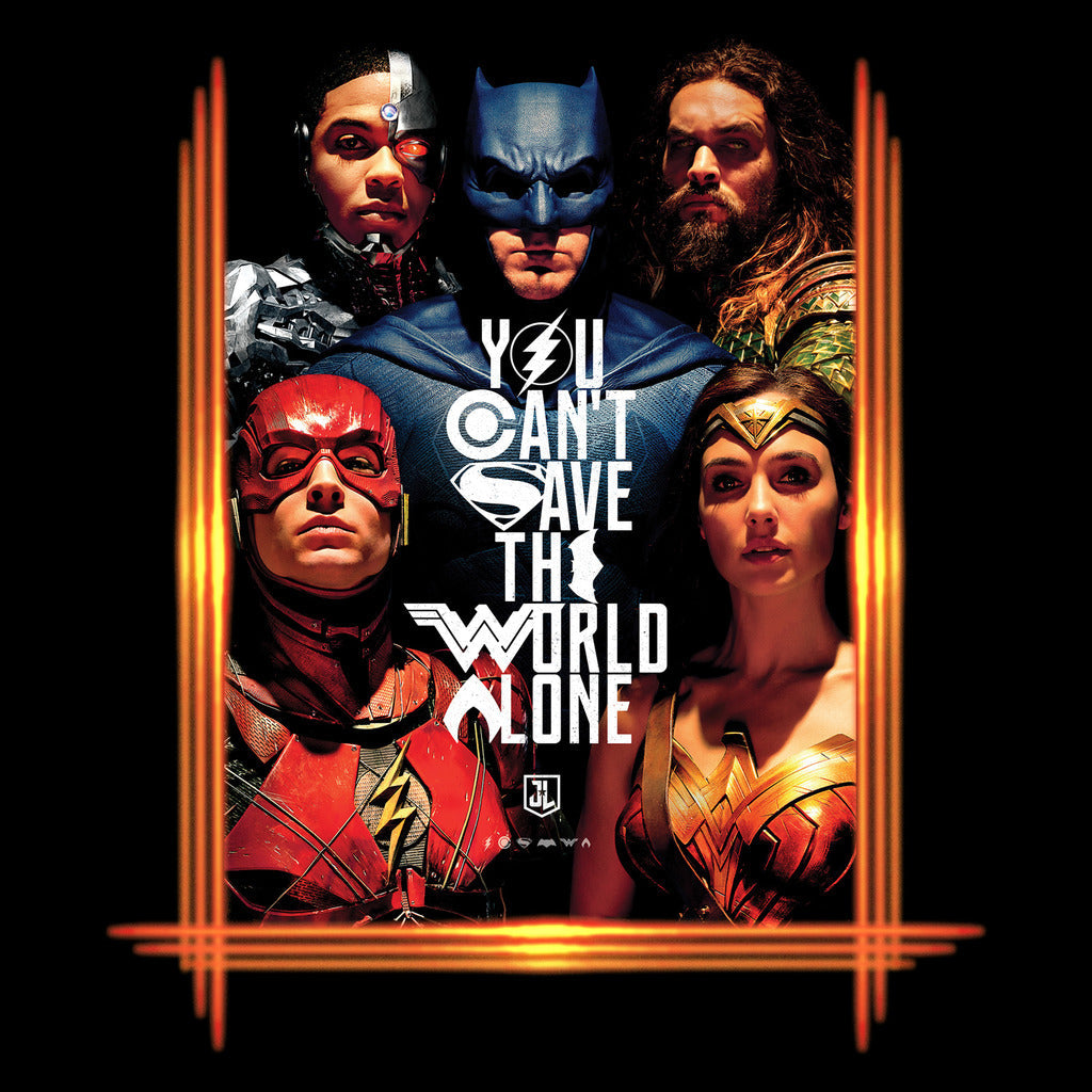 DC Justice League Poster Save The World Official Men's T-shirt (Black) - Urban Species Mens Short Sleeved T-Shirt