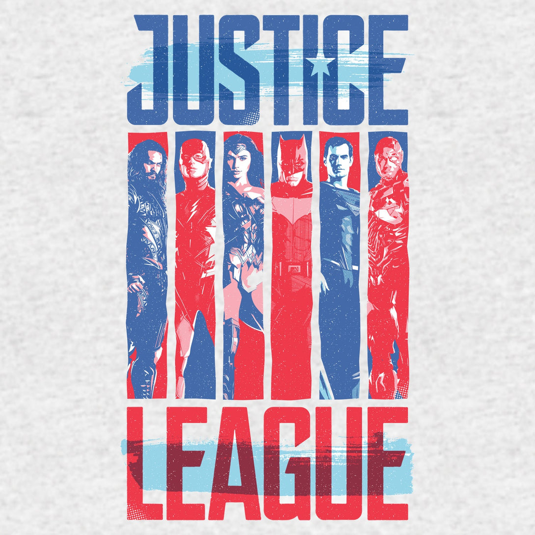 DC Justice League Team Stripe Official Kid's T-Shirt (Heather Grey) - Urban Species Kids Short Sleeved T-Shirt