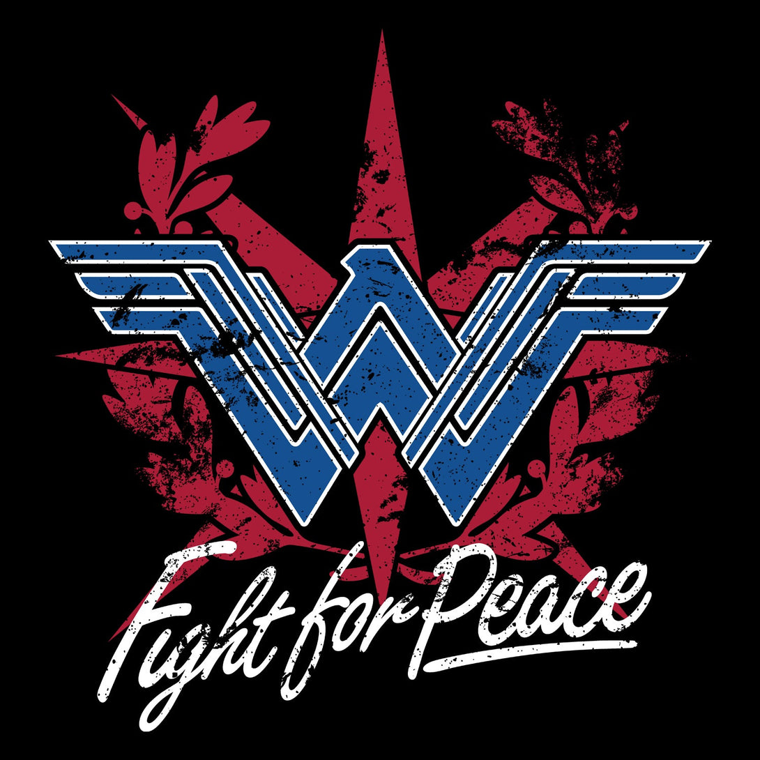 DC Wonder Woman Logo Fight Peace Official Women's T-shirt (Black) - Urban Species Ladies Short Sleeved T-Shirt