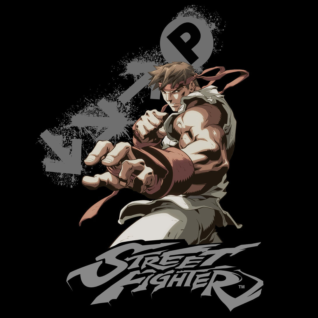 Street Fighter Ryu Portrait Fireball Official Men's T-Shirt (Black) - Urban Species Mens Short Sleeved T-Shirt