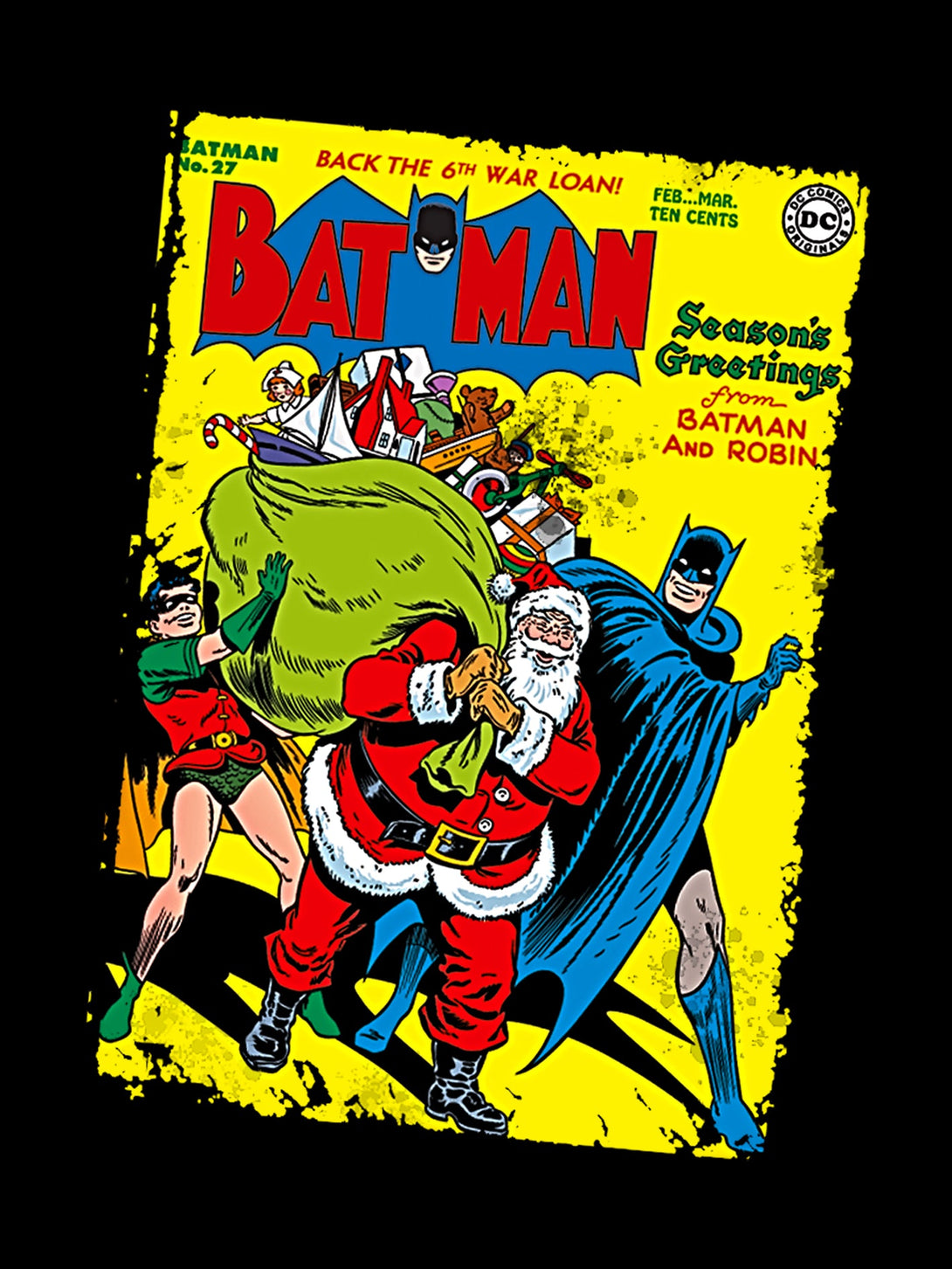 DC Comics Batman Cover 27 Xmas Women's T-Shirt Black - Urban Species Design Close Up