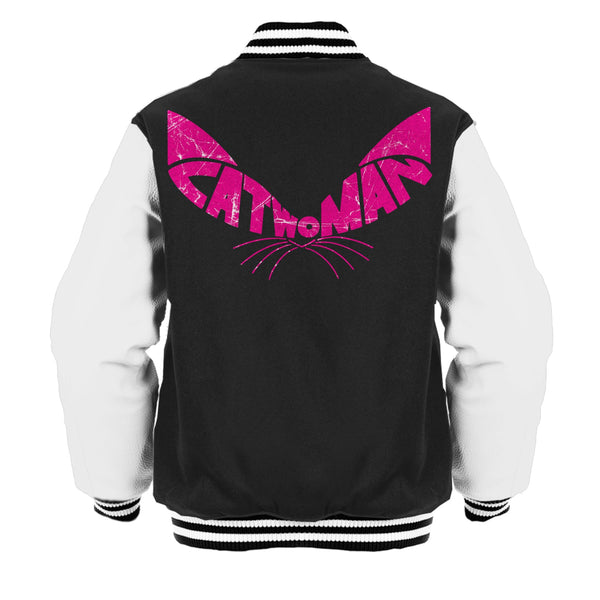 DC Comics Catwoman Logo Ears Dist Official Varsity Jacket Black - Urban Species