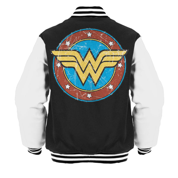 DC Comics Wonder Woman Logo Circle Dist Official Varsity Jacket (Black)
