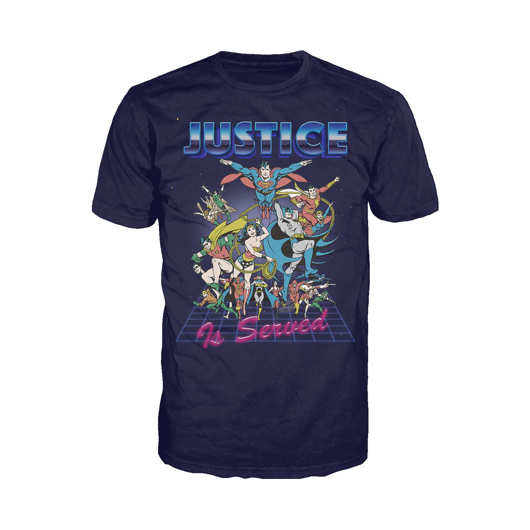 DC Comics Justice League Retro 80s Served Official Men's T-shirt Navy - Urban Species