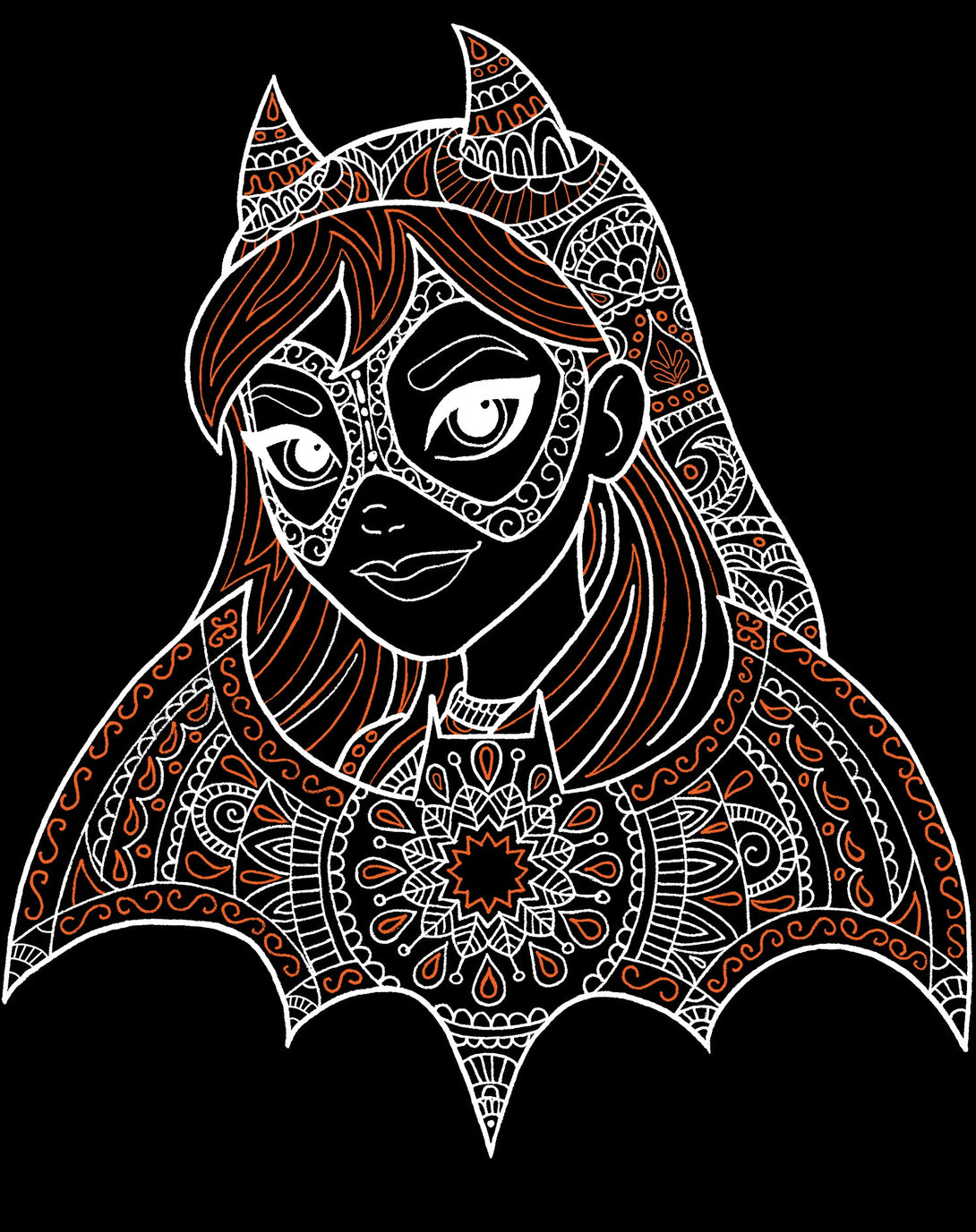 DC Comics Super Hero Girls Batgirl Pattern Bandana Profile Official Kid's T-Shirt (Black) - Urban Species Kids Short Sleeved T-Shirt