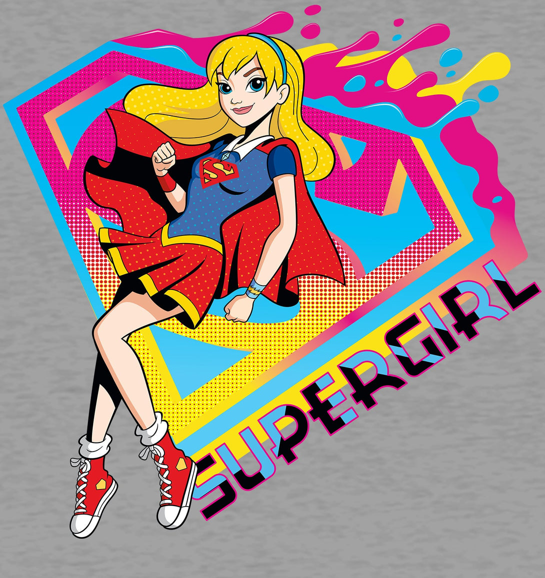 DC Comics Super Hero Girls Supergirl Logo Drips Official Kid's T-Shirt (Heather Grey) - Urban Species Kids Short Sleeved T-Shirt