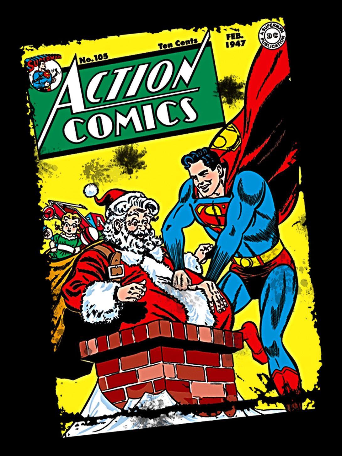 DC Comics Superman Cover 105 Xmas Women's T-shirt Black - Urban Species Design Close Up