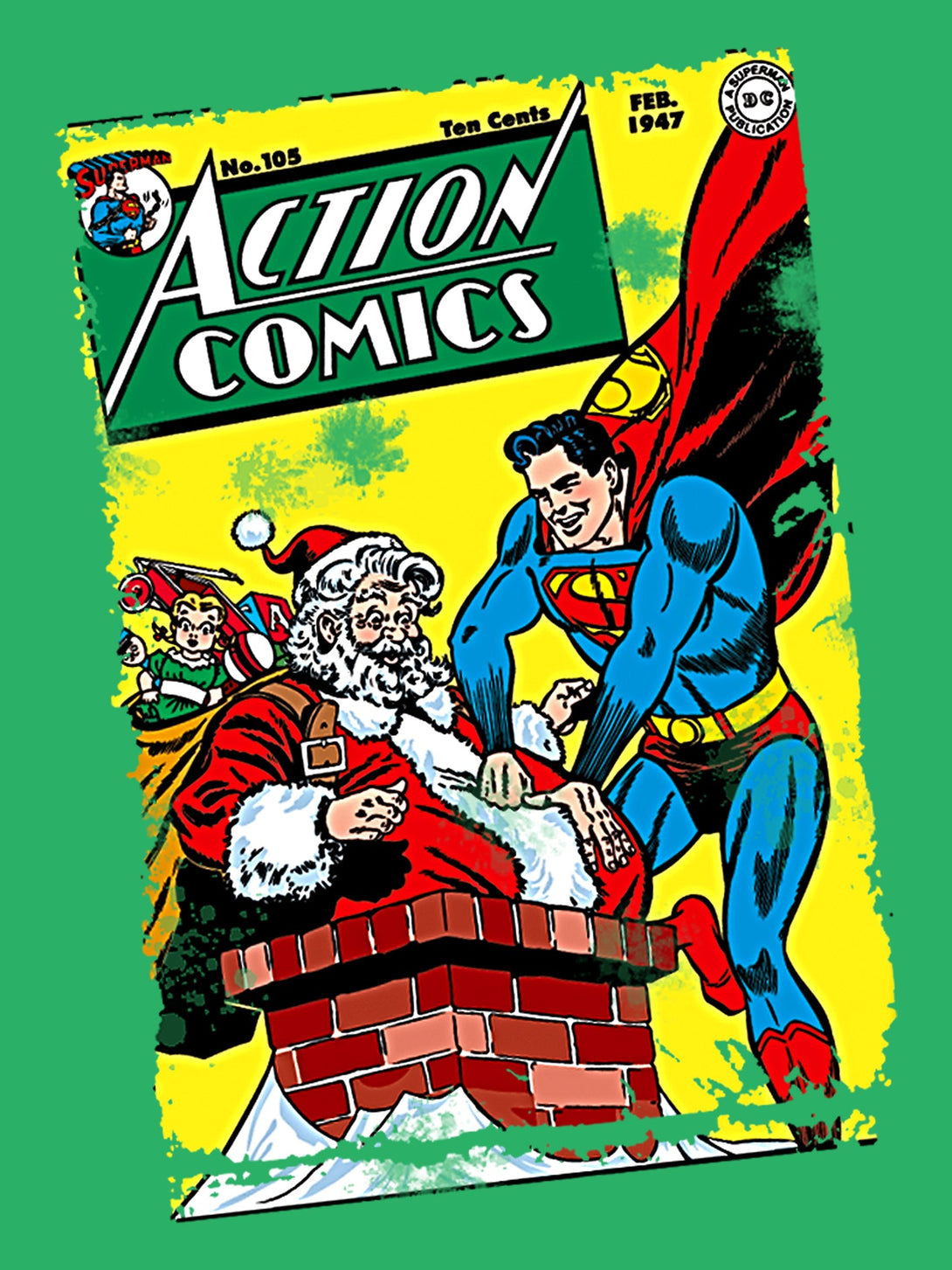 DC Comics Superman Cover 105 Xmas Women's T-shirt Green - Urban Species Design Close Up