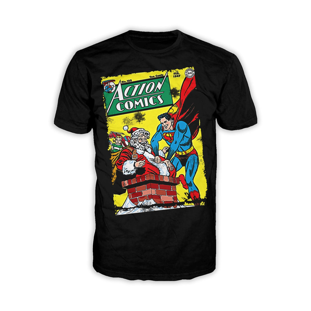 DC Comics Superman Cover 105 Xmas Men's T-Shirt Black - Urban Species