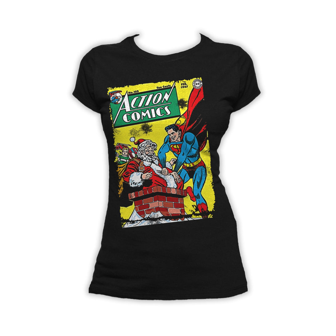 DC Comics Superman Cover 105 Xmas Women's T-shirt Black - Urban Species