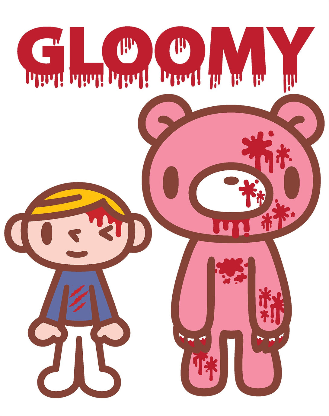 Gloomy Bear Blood Splatter Official Men's T-shirt White - Urban Species Design Close Up
