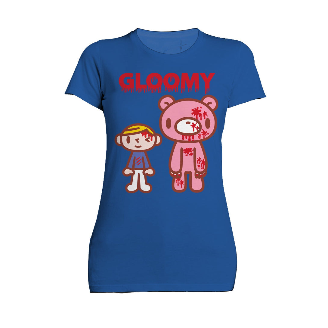 Gloomy Bear Blood Splatter Official Women's T-shirt Blue - Urban Species