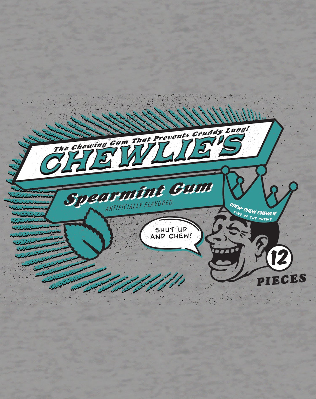 Kevin Smith Clerks 3 Chewlie's Spearmint Gum Vintage Logo Official Men's T-Shirt Sports Grey - Urban Species Design Close Up