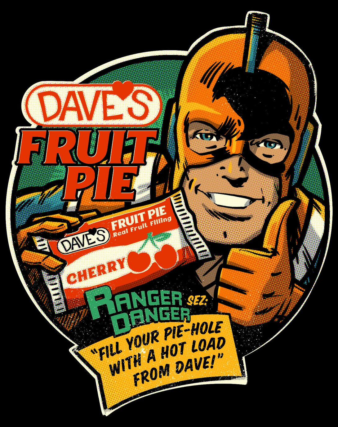 Kevin Smith Clerks 3 Dave's Fruit Pie Ranger Danger Vintage Logo Official Sweatshirt Black - Urban Species Design Close Up