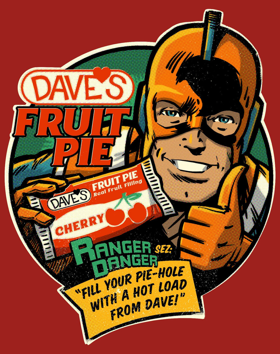 Kevin Smith Clerks 3 Dave's Fruit Pie Ranger Danger Vintage Logo Official Women's T-Shirt Red - Urban Species Design Close Up
