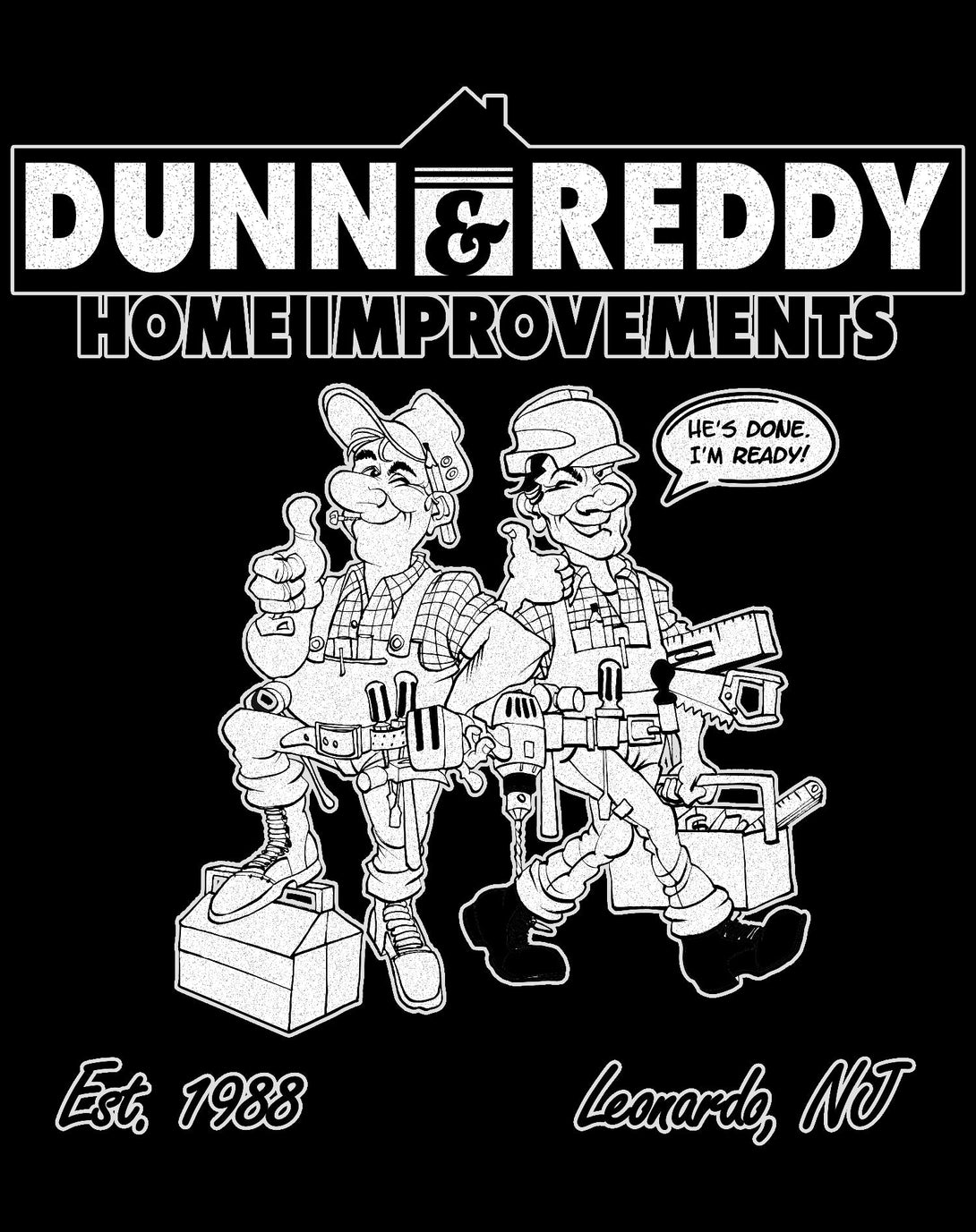 Kevin Smith Clerks 3 Dunn & Ready Roofing Splash Official Men's T-Shirt Black - Urban Species Design Close Up
