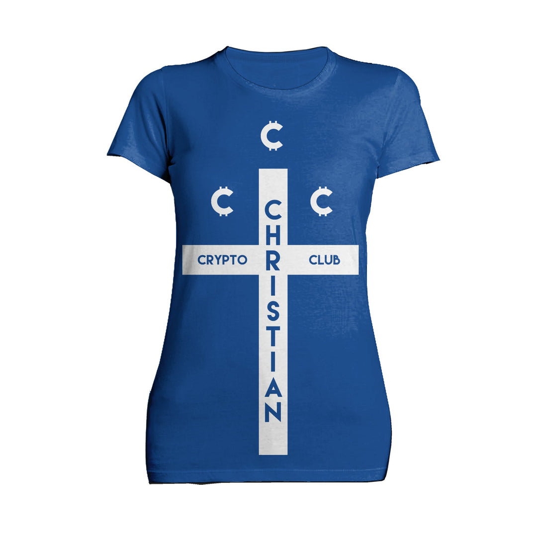 Kevin Smith Clerks 3 Elias Christian Crypto Club Logo Official Women's T-Shirt Blue - Urban Species