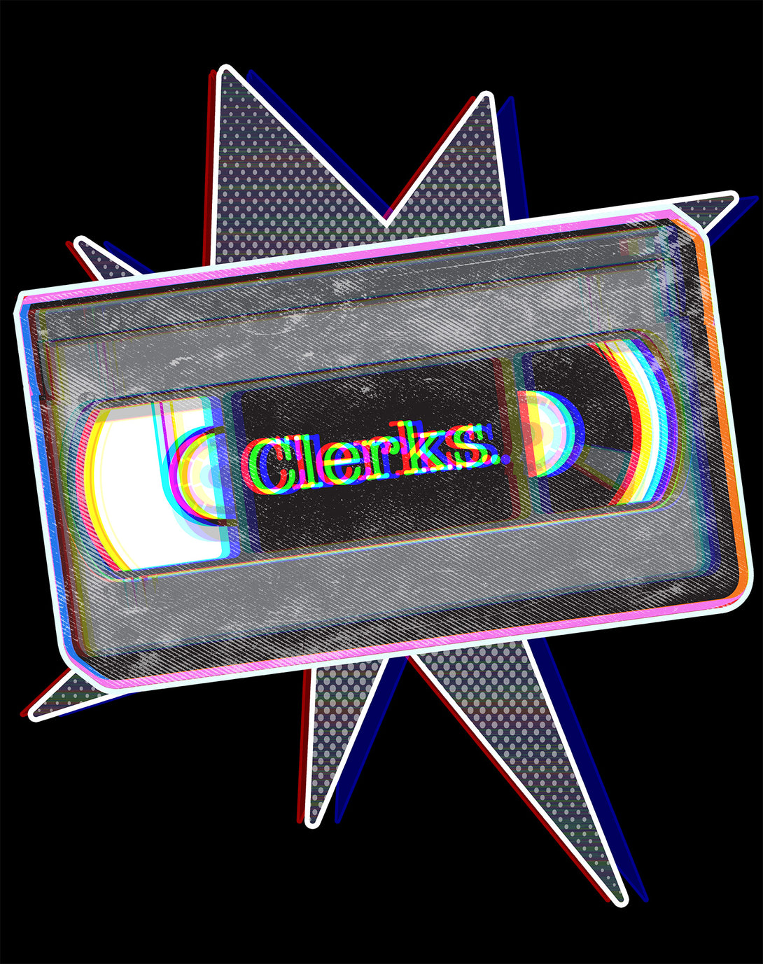 Kevin Smith Clerks VHS Cassette Glitch Retro 1990s Pop Art Official Women's T-Shirt Black - Urban Species Design Close Up