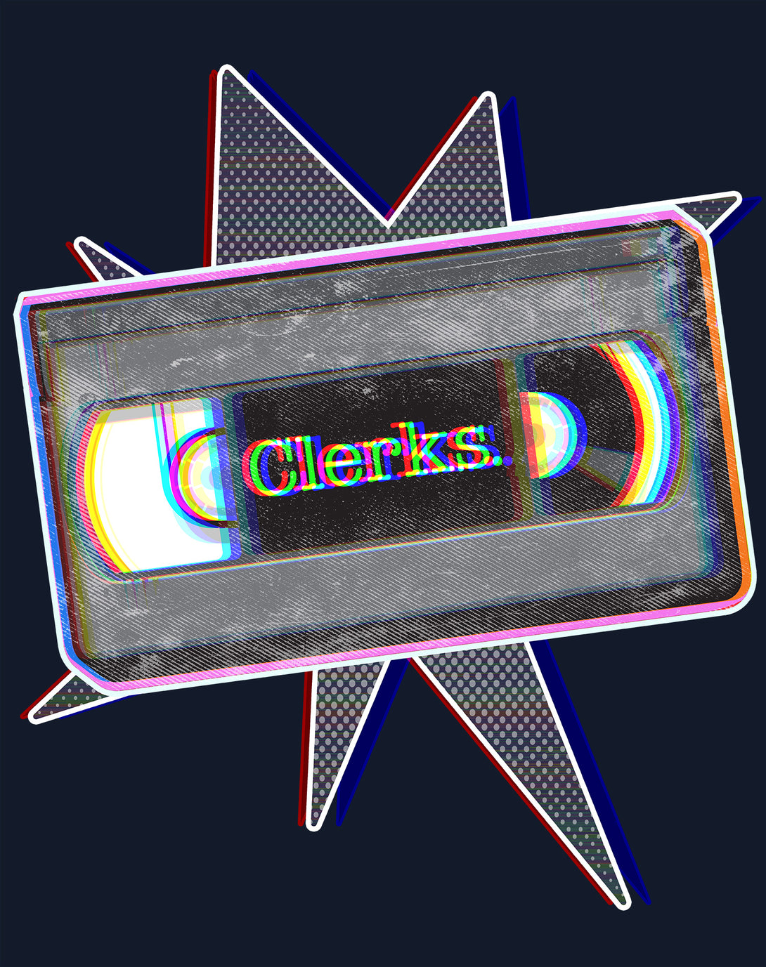 Kevin Smith Clerks VHS Cassette Glitch Retro 1990s Official Men's Sweatshirt Navy Design Close Up