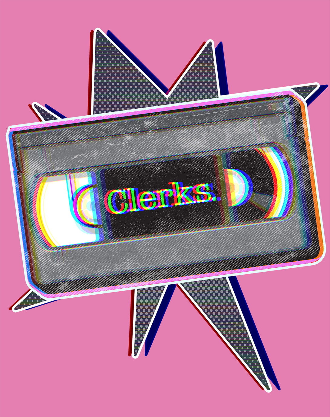 Kevin Smith Clerks VHS Cassette Glitch Retro 1990s Pop Art Official Women's T-Shirt Pink - Urban Species Design Close Up