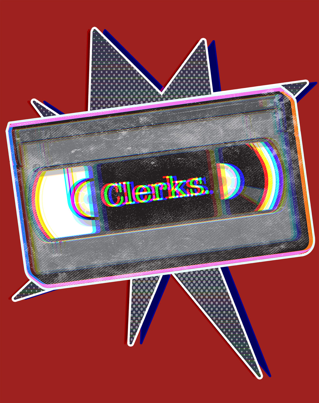 Kevin Smith Clerks VHS Cassette Glitch Retro 1990s Official Men's Sweatshirt Red Design Close Up