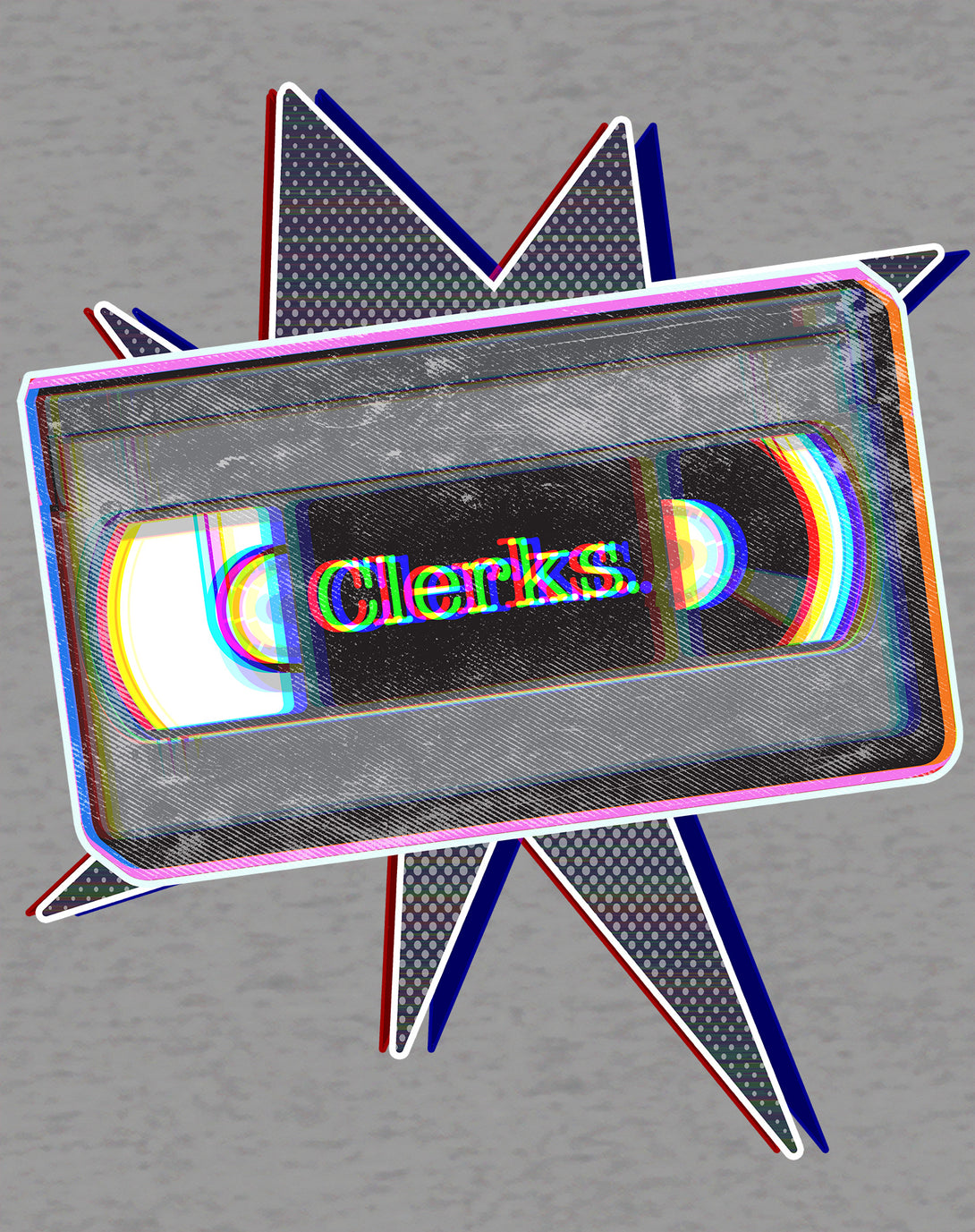 Kevin Smith Clerks VHS Cassette Glitch Retro 1990s Official Men's Sweatshirt Sports Grey Design Close Up