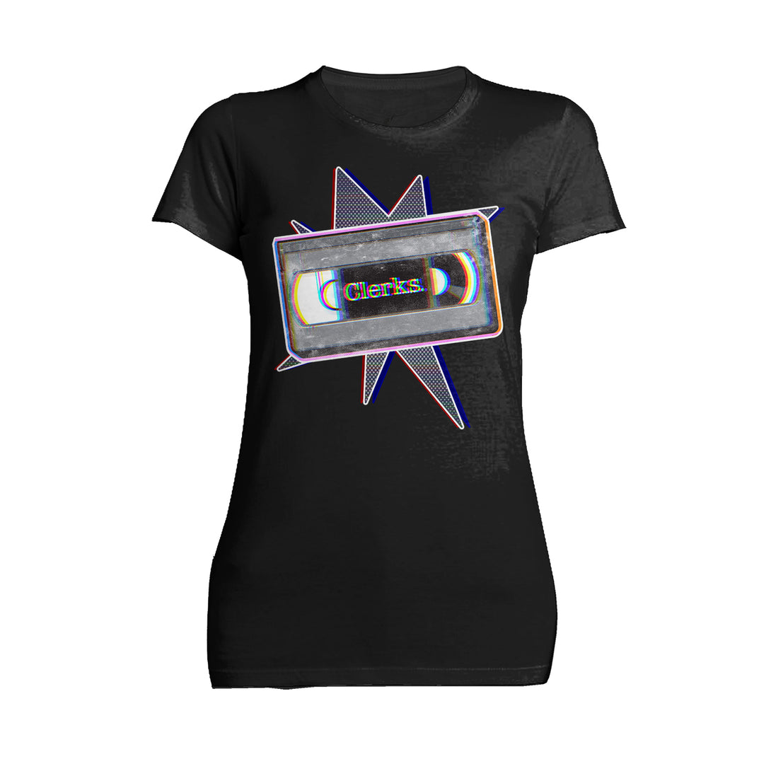 Kevin Smith Clerks VHS Cassette Glitch Retro 1990s Pop Art Official Women's T-Shirt Black - Urban Species